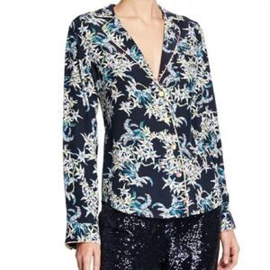 Cinq a Sept Silk Juliet Floral Print Blue Multi Color Blouse Women's Size Small